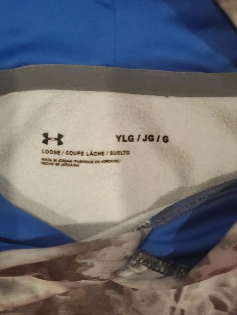 Under Armour Boys Gray And Black Camouflage Hoodie with Blue Accents